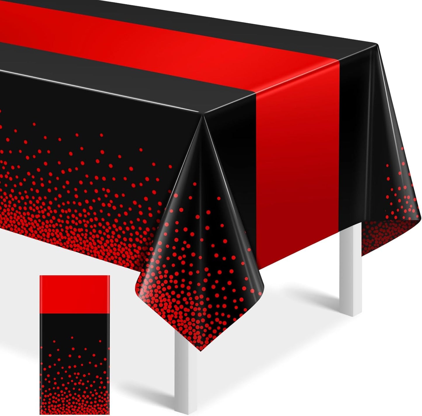 MASHAN 3Pcs Black and Red Tablecloth Party Decorations,Plastic Black Table Cloth Printed Red Table Runner Disposable Rectangle Cover for Birthday Weeding Anniversary Graduation Party,54 x108 Inch