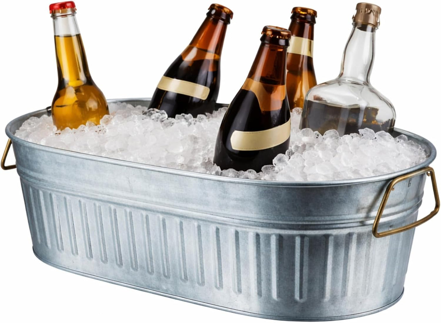 Lallisa 2 Pcs 5.3 gallons Galvanized Beverage Tub Galvanized Bucket Metal Ice and Drink Bucket with Handles Tub for Parties Farmhouse Home Pool Bar (Silver)