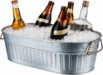 Lallisa 2 Pcs 5.3 gallons Galvanized Beverage Tub Galvanized Bucket Metal Ice and Drink Bucket with Handles Tub for Parties Farmhouse Home Pool Bar (Silver)