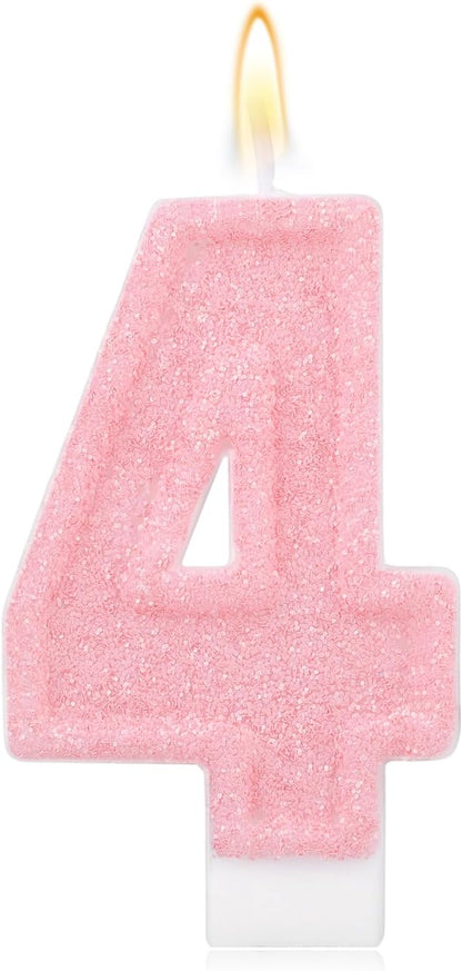 Pink Number One Birthday Candles, Romantic Cake Glitter Pink Number 1st Candles Anniversary Cake First Topper Decoration Cute Birthday Party Supplies for Wedding Anniversary Celebration Supplies (1)