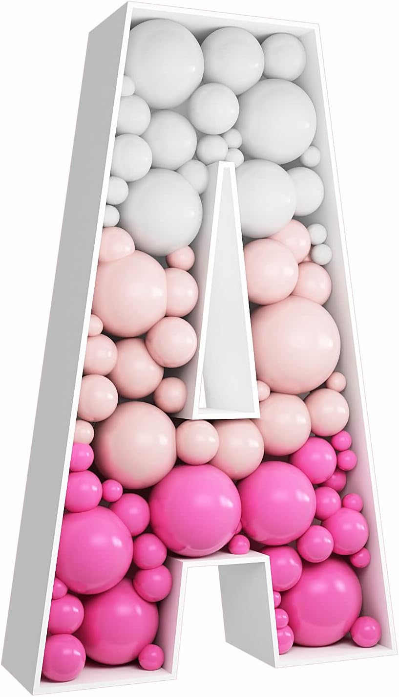 JW Passion - Premium Quality Made 3FT Tall Mosaic Balloon Frame Big Marquee Light Up Letters DIY Kit for Birthday Party Wedding Backdrop Decor Letter A Pre-Cut Foam Board