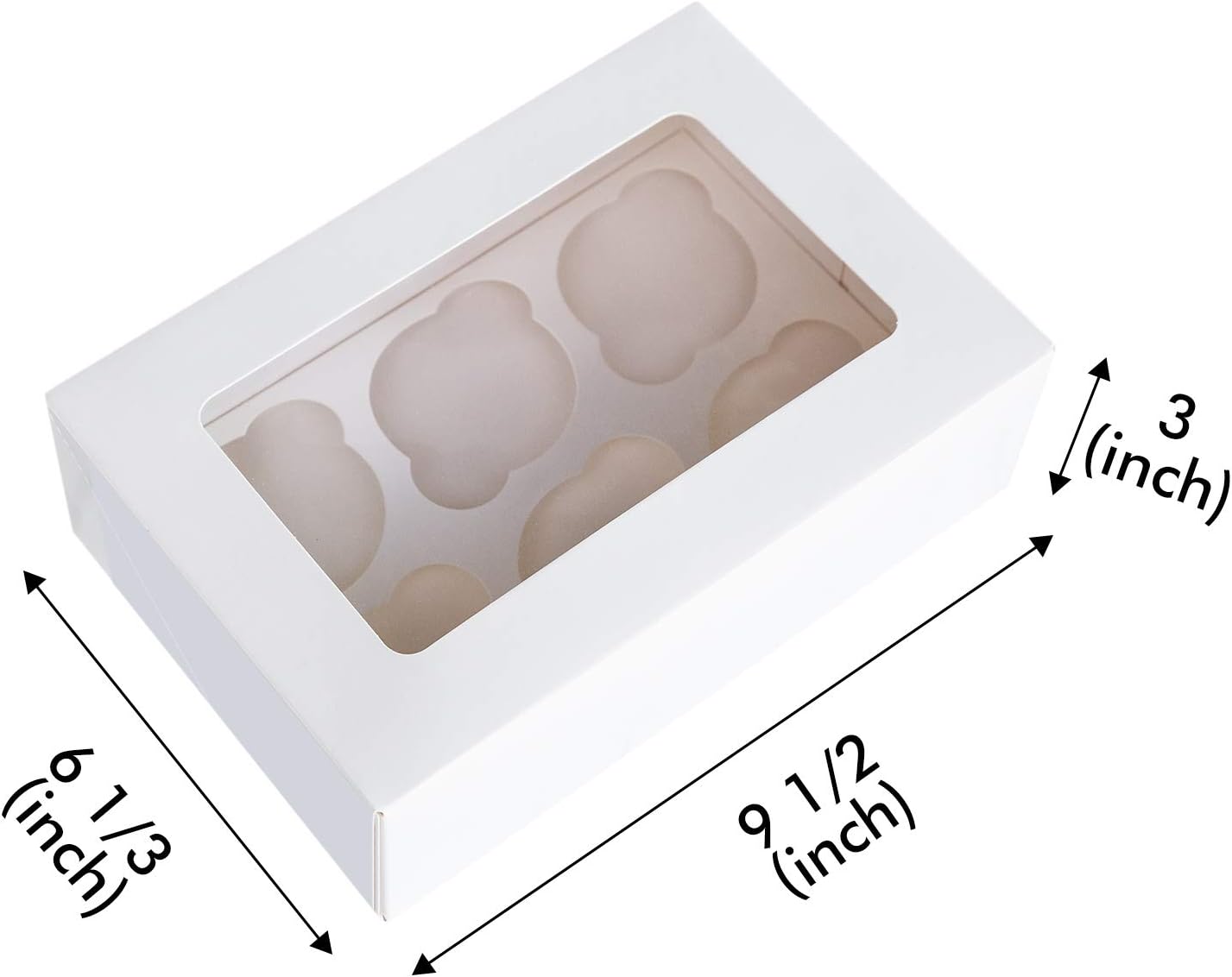 ONE MORE Cupcake Boxes with Inserts 6 Holders,9.5x6.3x3inch Large White Standard Bakery Boxes with Window Food Grade Cake Carrier Container for Muffins,Gift Treat Box Bulk,Pack of 15