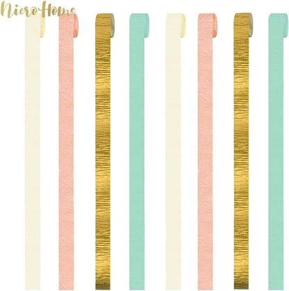 NICROHOME EUR Wedding Party Decorations, 8 Rolls Moss Sage Green Pink Crepe Paper Streamers for Boho Baby Shower, Wedding, Engagement Party, Spring Party, Birthday Party Supplies, 82 ft Long