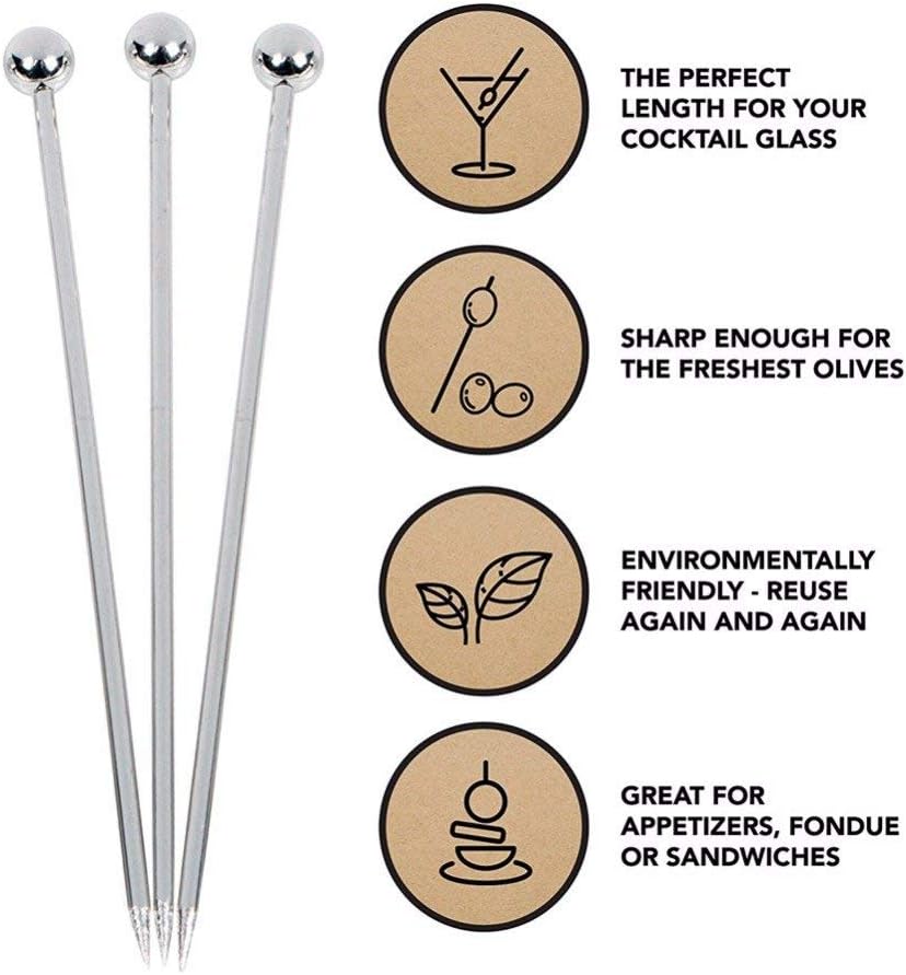 50 Pieces Stainless Steel Cocktail Picks Metal Martini Picks 4.3 inch
