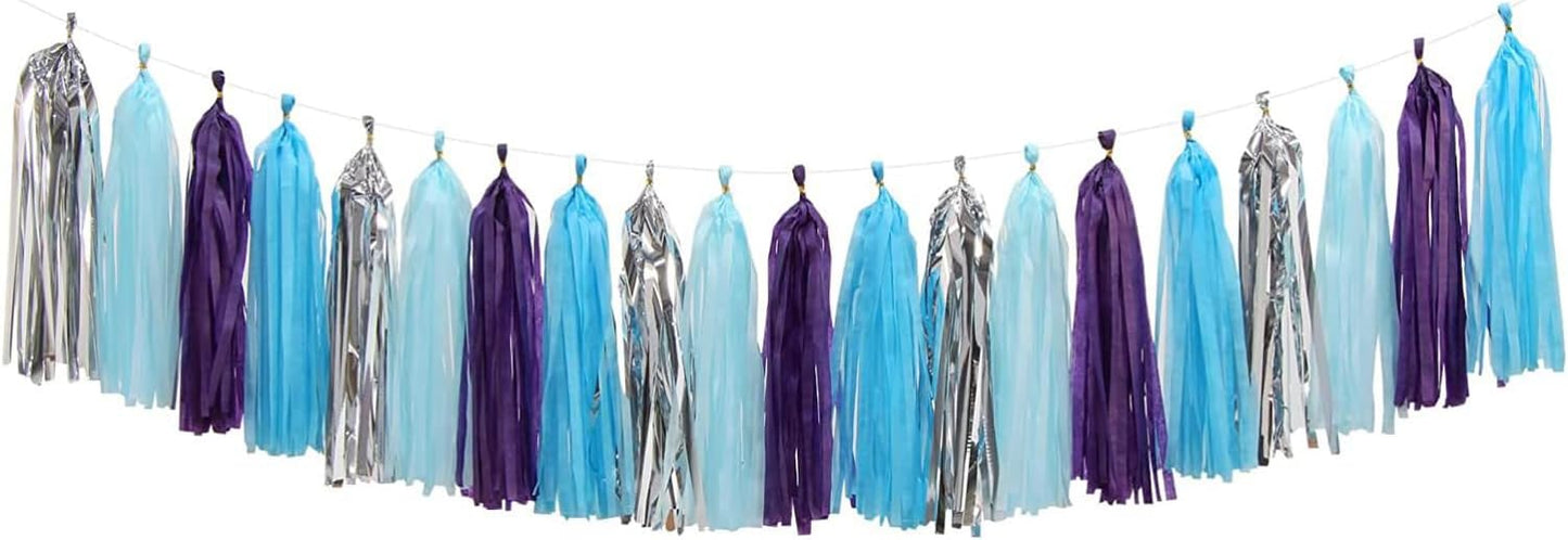 20 Pieces Tissue Paper Tassel Garland, Birthday Tassel Garland Party Decor, Metallic Fringe Balloon Banner Tails for Classroom Baby Shower Gender Reveal Hanging Decoration, D