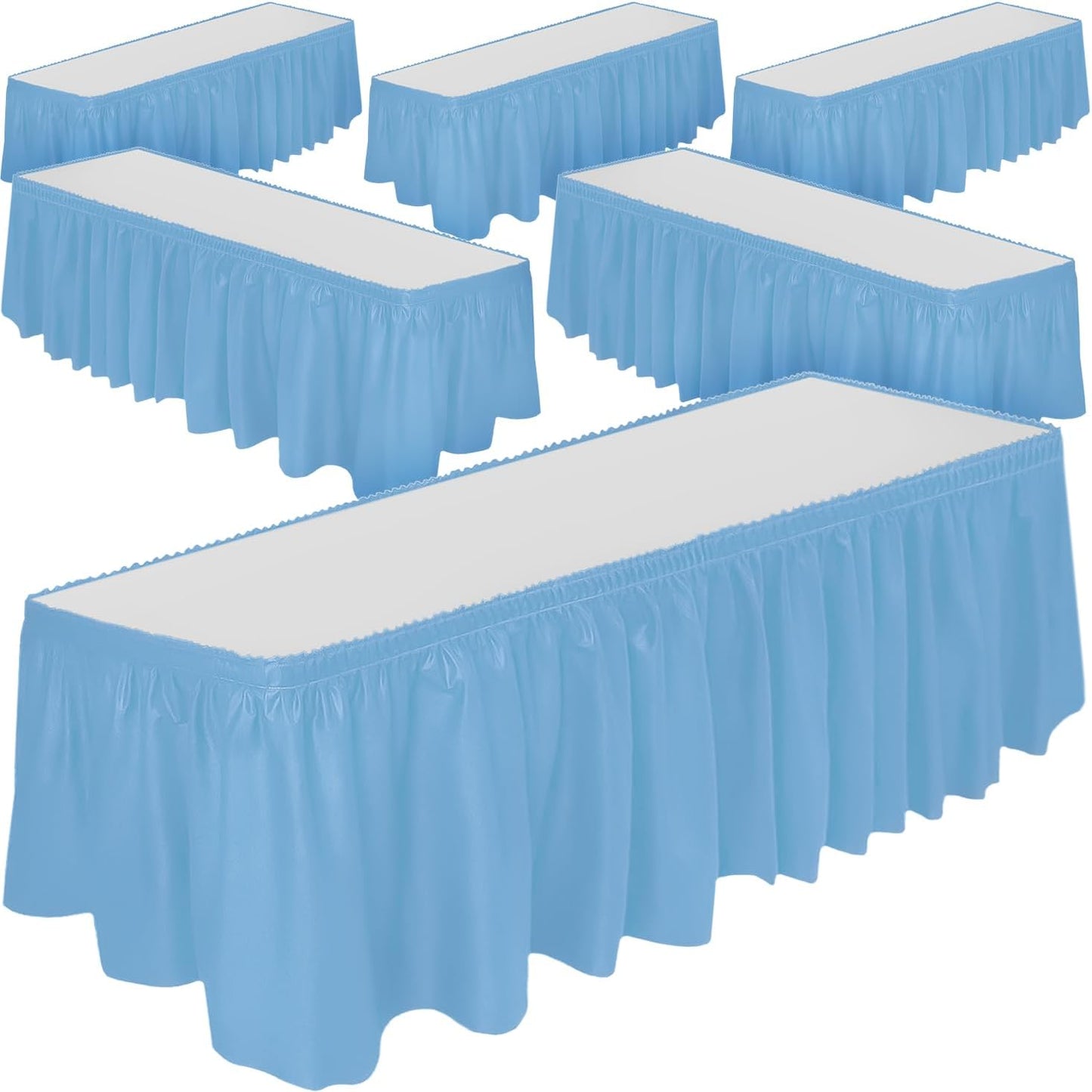 DecorRack 2 Pack Table Skirts, 29 in x 14 ft Each, Multi Pack -BPA Free- Plastic Tableskirt, Disposable, Reusable, Rectangular Tablecloth Skirt, White (2 Pack)