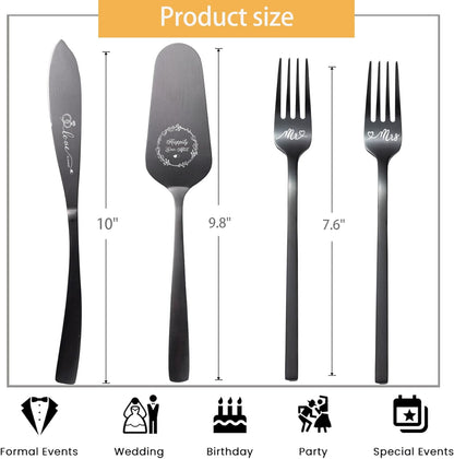 Cake Cutting Set For Wedding, Wedding Cake Knife And Server Set, Mr And Mrs Forks And Cake Cutter Set For Wedding, Bridal Shower Gifts, Engagement Gifts For Couples (Silver)