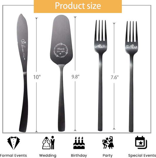 Cake Cutting Set For Wedding, Wedding Cake Knife And Server Set, Mr And Mrs Forks And Cake Cutter Set For Wedding, Bridal Shower Gifts, Engagement Gifts For Couples (Silver)