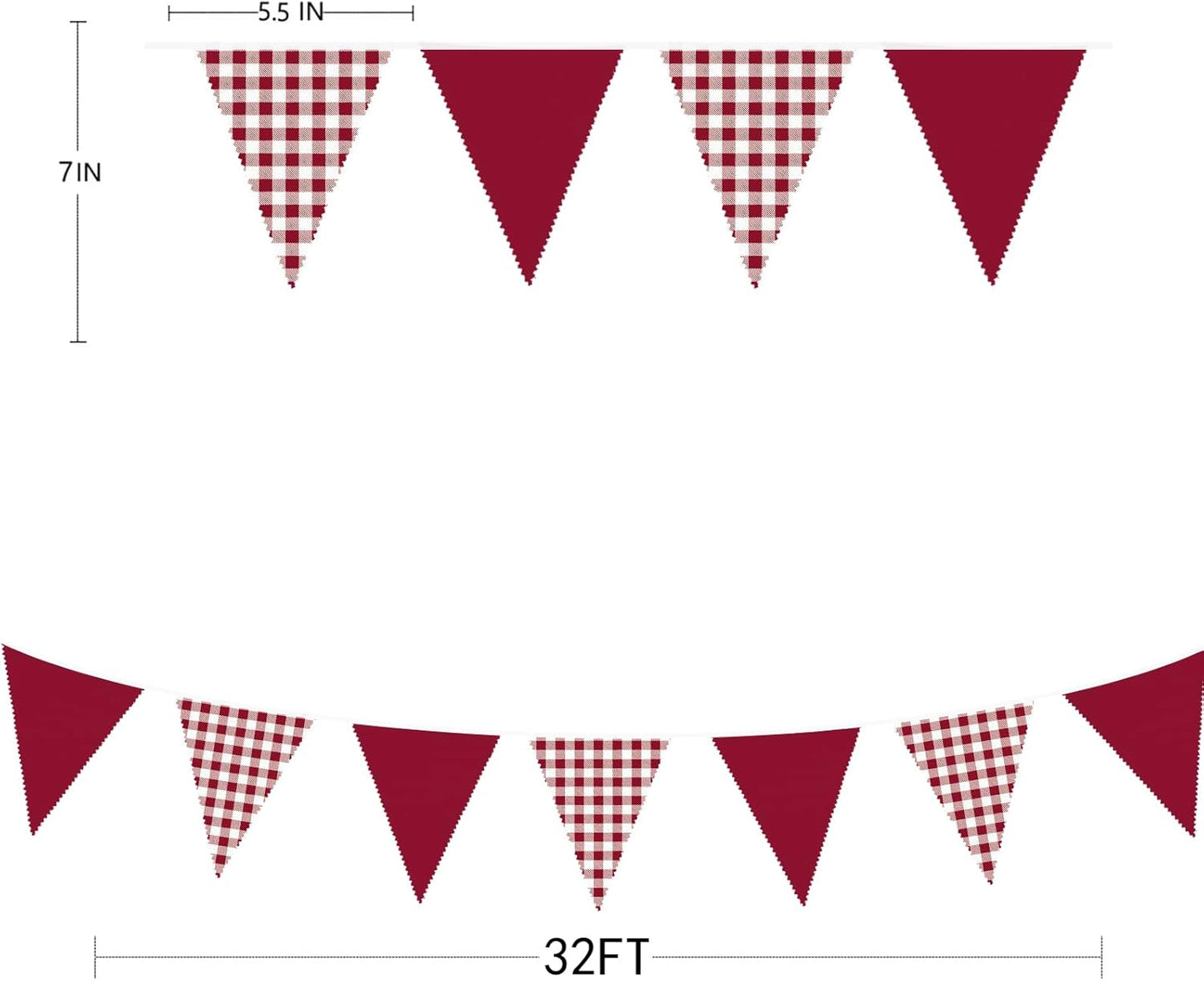 32Ft Dusty Blue Party Decorations Retro Blue Gingham Triangle Banner Flag Pennant Fabric Garland Streamers for Nautical Wedding Birthday Ahoy Achor Bridal Baby Shower Under The Sea Decor Supplies