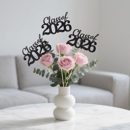 Gold Class of 2026 Double-sided Graduation Table Centerpieces, 12 Pcs Grad Party Decorations with Sticks, Graduation 2026 Party Supplies for Table Decor