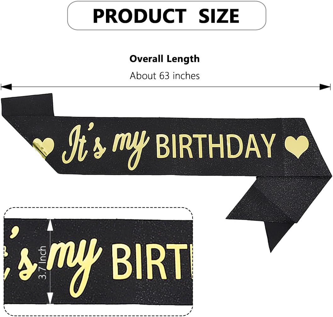 Vuzvuv It's My Birthday Birthday Sash, Glitter Birthday Sash with Foil Letters Birthday Party Decor for Women, Girls