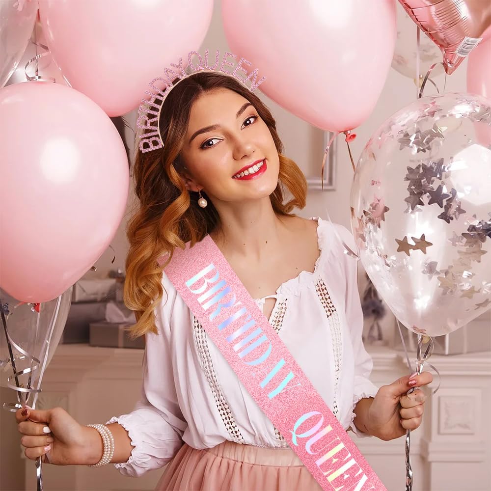 Birthday Sash & Crown for Women - Tiara Headband, Girls' Decorations Accessories