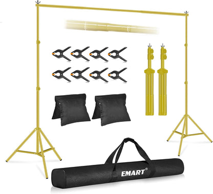 EMART Backdrop Stand 10x7ft(WxH) Photo Studio Adjustable Background Stand Support kit with 2 Crossbars, 8 Clamps, 2 Sandbags and Carry Bag for Parties, Events Decoration, Wedding, Photography -White