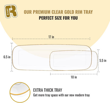 R-kay 4 Pack White Plastic Serving Trays for Party - White Serving Tray 17 by 6.5 in - Rectangular Heavy Duty Dessert Trays for Food
