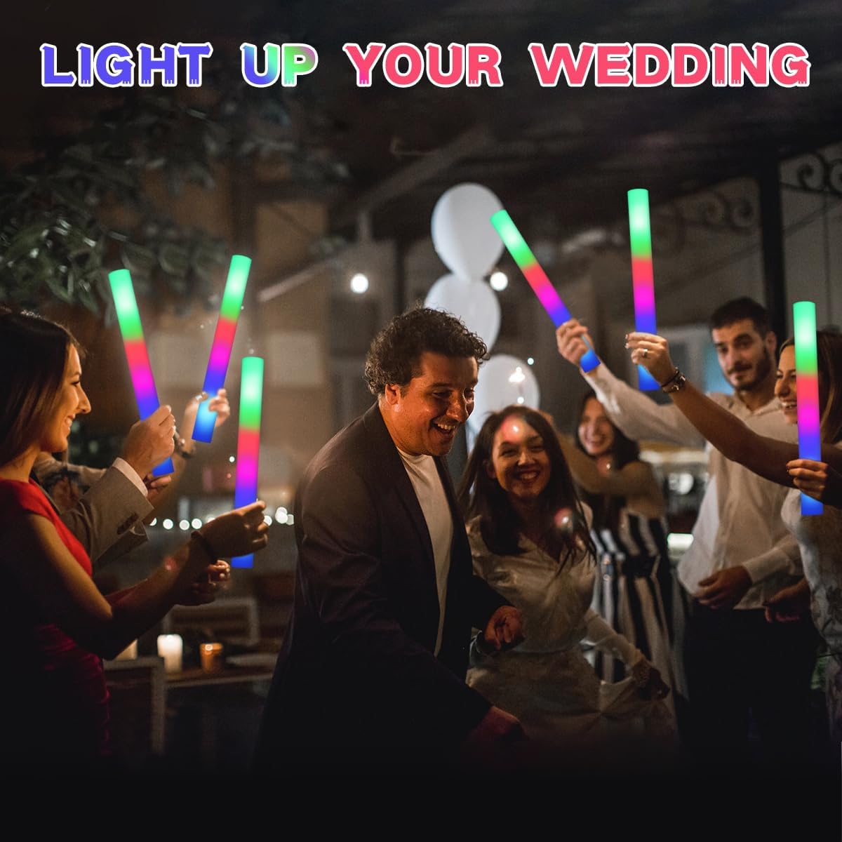 48 Foam Glow Sticks for Party Pack: Wedding Essentials Parties Supplies Bulk - 3Modes Colorful Flashing Led Light Up Dark Stick - Dance Floor Props for Birthday Carnival Raves Concert (48 PK / SET)