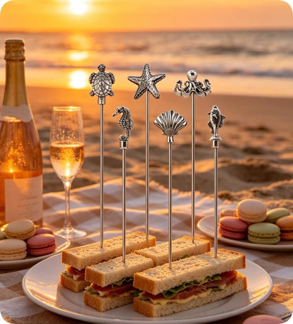 Homestia Stainless Steel Cocktail Picks, 4.7 Inch Reusable Martini Olive Picks, Metal Garnish Skewers for Drinks, Appetizers, Bloody Mary - Set of 6 Metal Cocktail Picks for Party Bar
