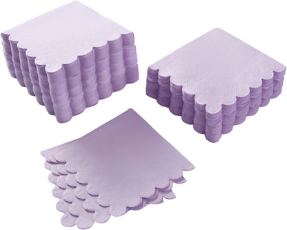 100 Pack Cocktail Napkin 2-Ply Scalloped Edged Dessert Napkins Folded 5 x 5 Inches Disposable Napkins for Dinner Wedding Birthday Party Bridal Anniversary Reception Event (Pink)