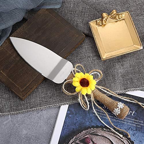 TANG SONG Rustic Style Stainless Steel Wedding Cake Knife and Serving Set Resin Plastic Handle with Artificial Green Leaf shape Design