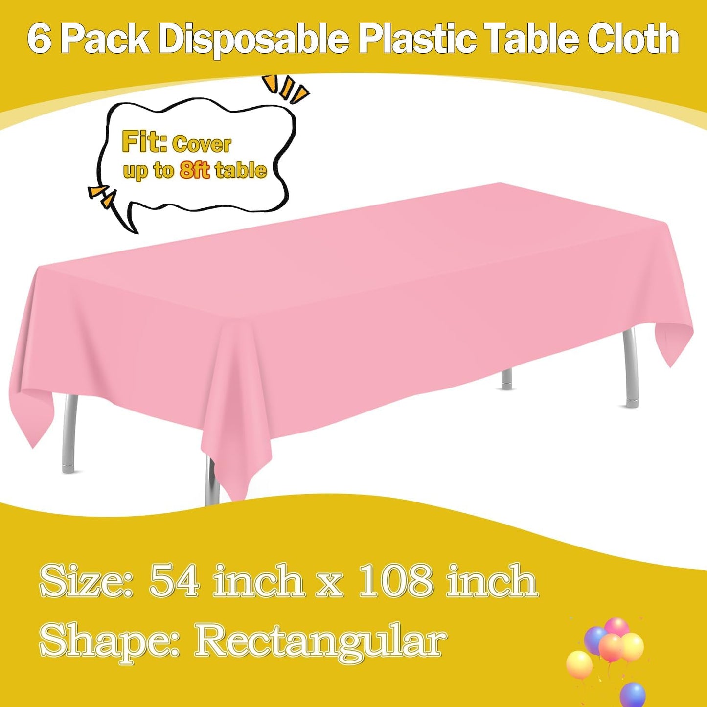 tujol Royal Blue 6 Pack Plastic Table Cloth 54" x 108", Disposable Tablecloths Rectangle Table Cover, Plastic Tablecloths for Parties