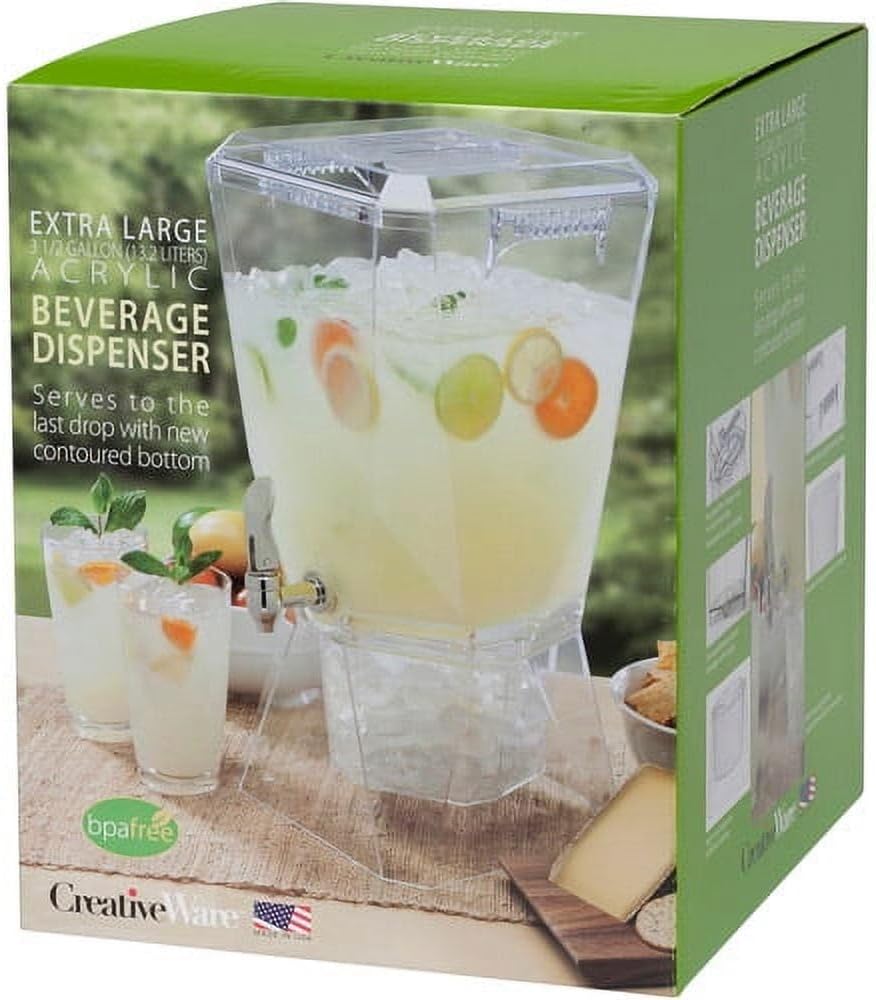 CreativeWare Crown Beverage Dispenser with Base and Name Clip, 3.5 gallon, Clear