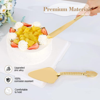 Cake Cutting Set for Wedding, Personalized Gold Cake Knife and Server Set, Custom Cake Serving Set, Engraved Pastry Pie Server Cake Pizza Cutter, Birthday Bridal Gift (F-Classic)