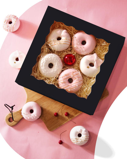 qiqee 8x8x2.5 Inch White Pastry Box With Window Donut Pie Boxes 12pcs Bakery Box (Auto-pop Up)
