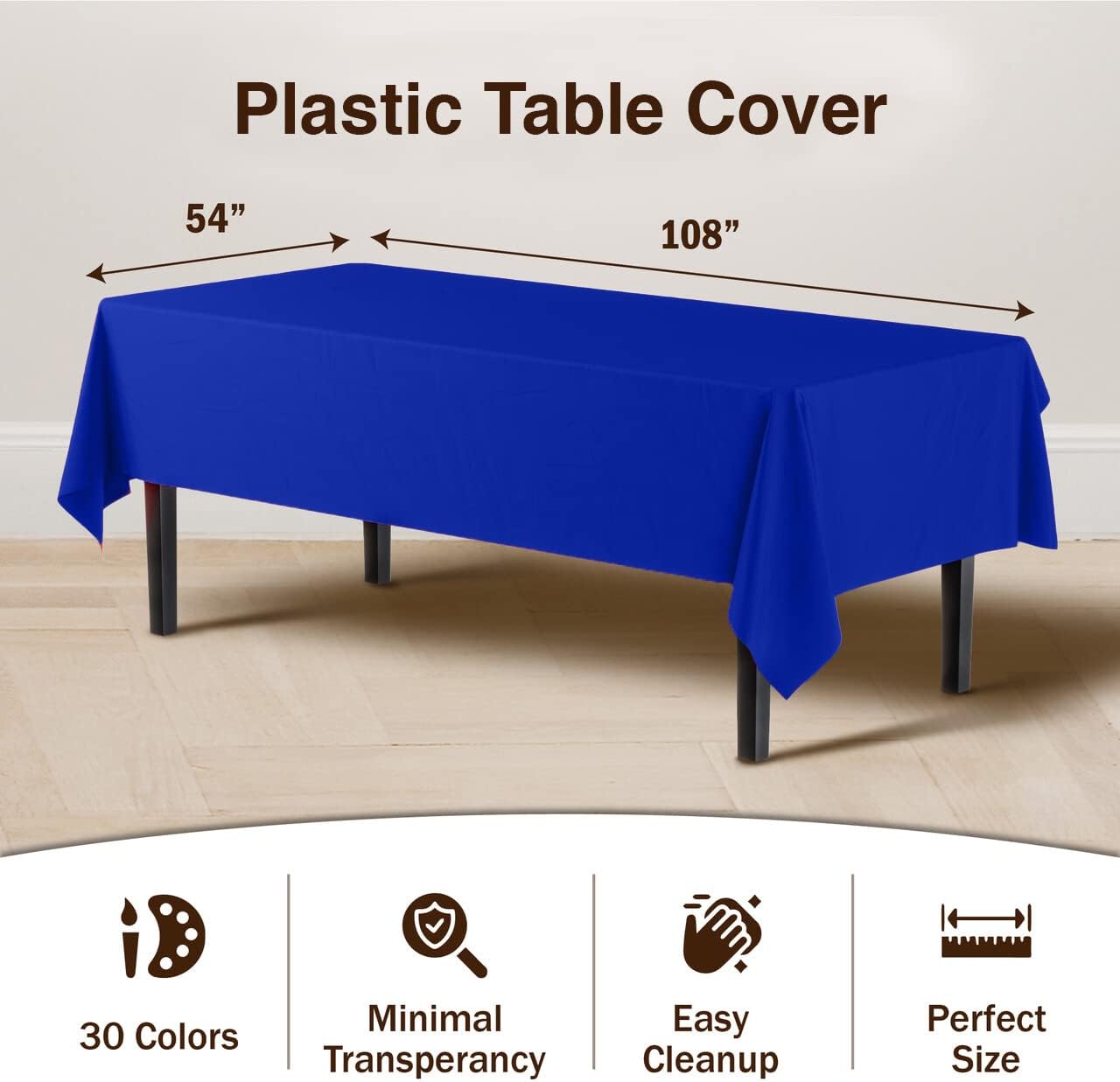 Exquisite Party Solids 6-Pack Premium Plastic Tablecloth 54in. x 108in. Rectangle Plastic Table Cover - Navy