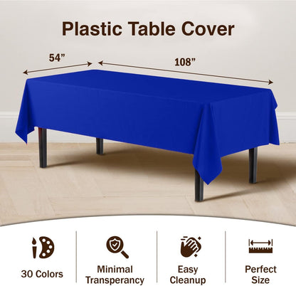 Exquisite Party Solids 6-Pack Premium Plastic Tablecloth 54in. x 108in. Rectangle Plastic Table Cover - Navy
