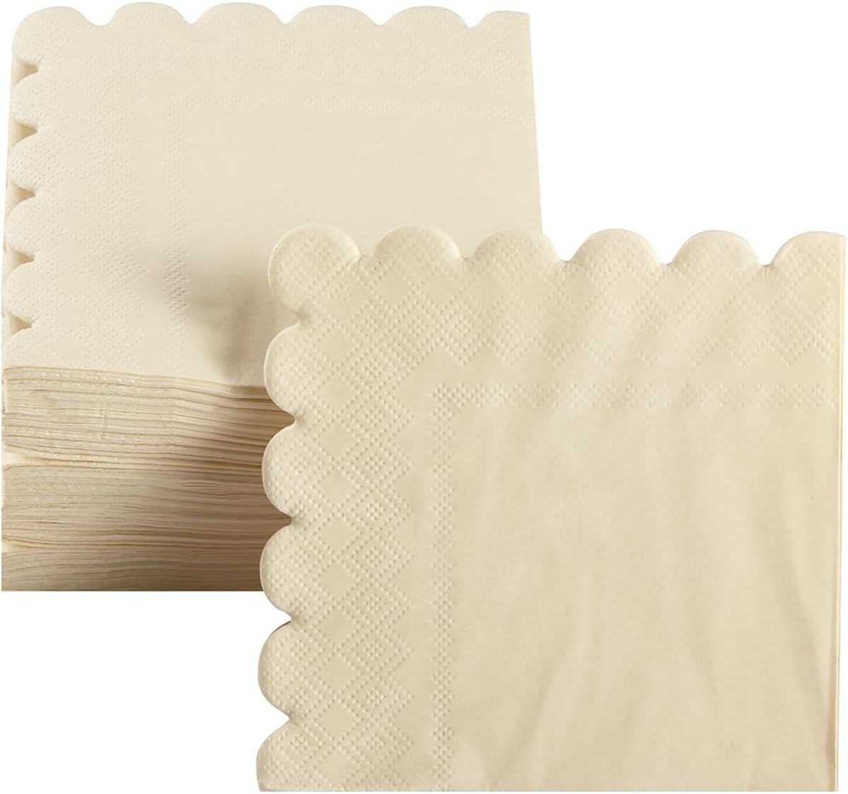 100 Pack Cocktail Napkin 2-Ply Scalloped Edged Dessert Napkins Folded 5 x 5 Inches Disposable Napkins for Dinner Wedding Birthday Party Bridal Anniversary Reception Event (Pink)