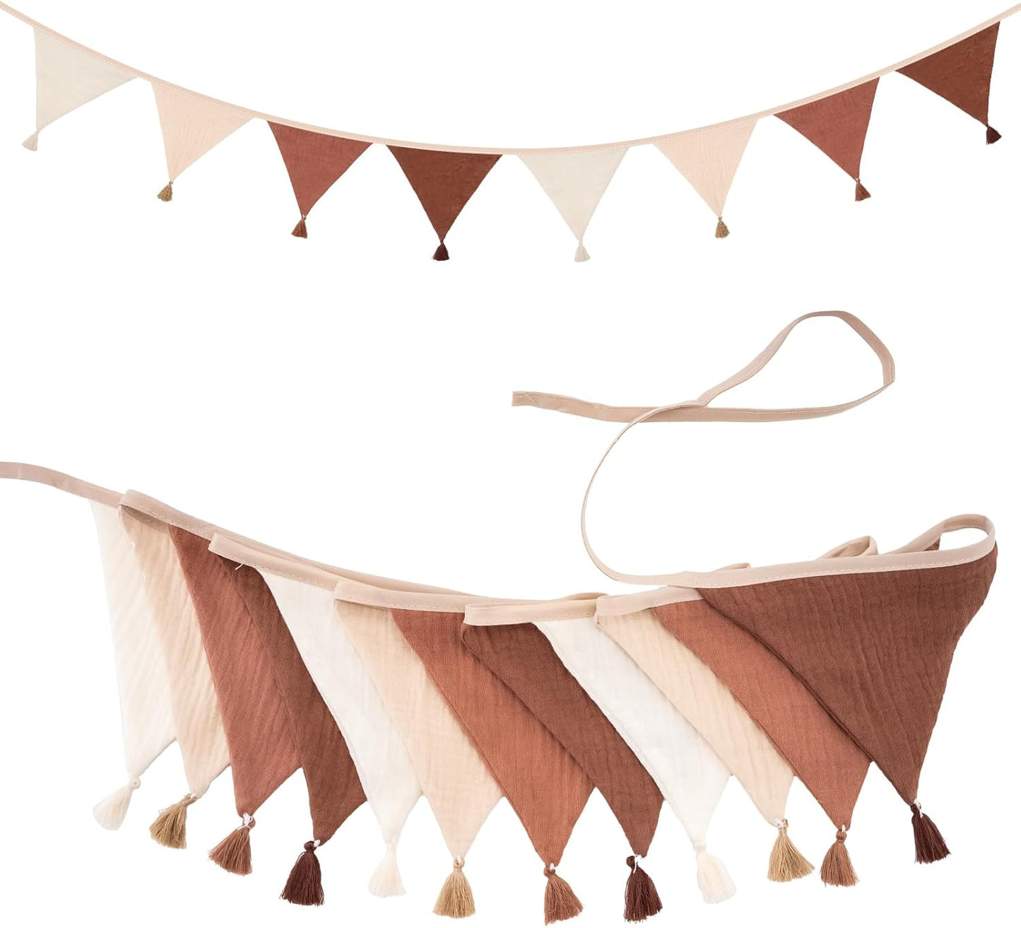 G2PLUS Cotton Fabric Bunting Banner, 9Ft Green Triangle Pennant Banner Flag, 12pcs Double-Sided Bunting Garland with Tassels for Birthday, Nursery, Baby Shower, Classroom Hanging Decor
