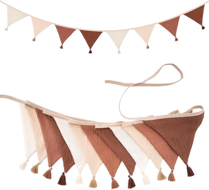 G2PLUS Cotton Fabric Bunting Banner, 9Ft Green Triangle Pennant Banner Flag, 12pcs Double-Sided Bunting Garland with Tassels for Birthday, Nursery, Baby Shower, Classroom Hanging Decor