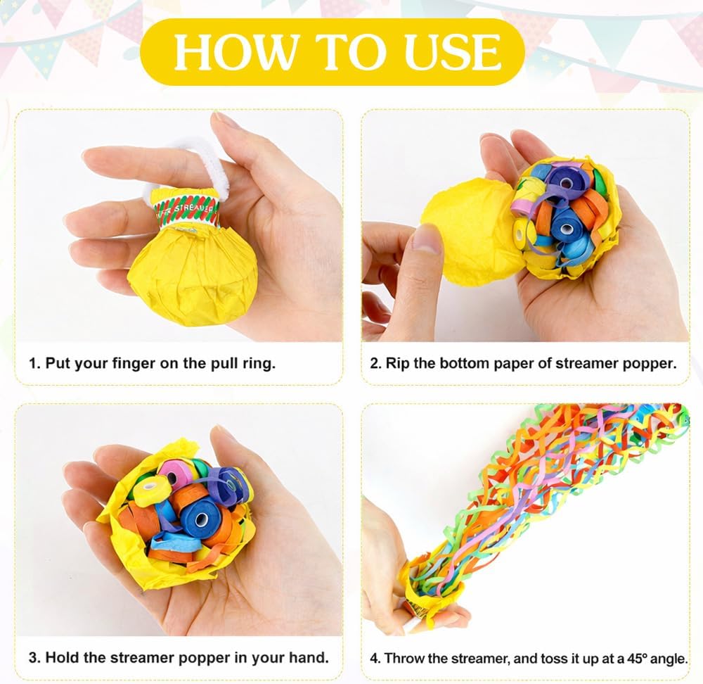 No Mess Streamers,16 Pack Hand Throw Streamers Colorful Party Streamer Poppers No Mess Confetti Poppers Party Poppers for Graduation Birthday Wedding Retirement Celebrations Baby Shower Party Favors