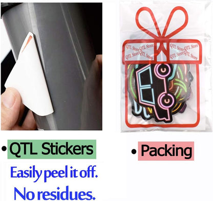 QTL Neon Stickers for Teens & Students Prizes, Waterproof Vinyl Party Favor Stickers, School Rewards, Water Bottle and Laptop, 50PCS - Colors B