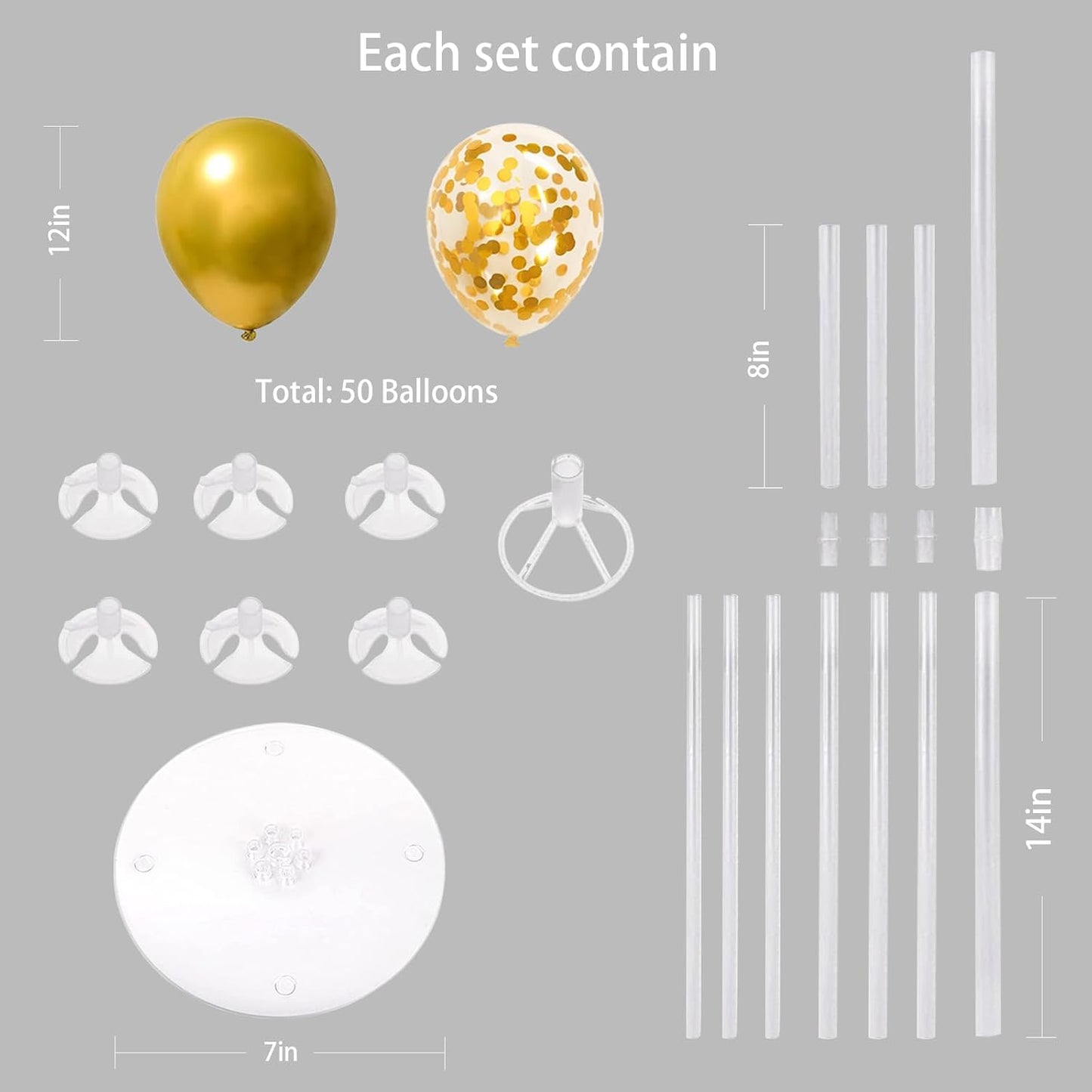 6 Set Balloon Stand Kit for Table Centerpieces With Balloon and Base Party Decorations for Birthday Wedding Retirement Graduation Baby Shower (Black Gold)