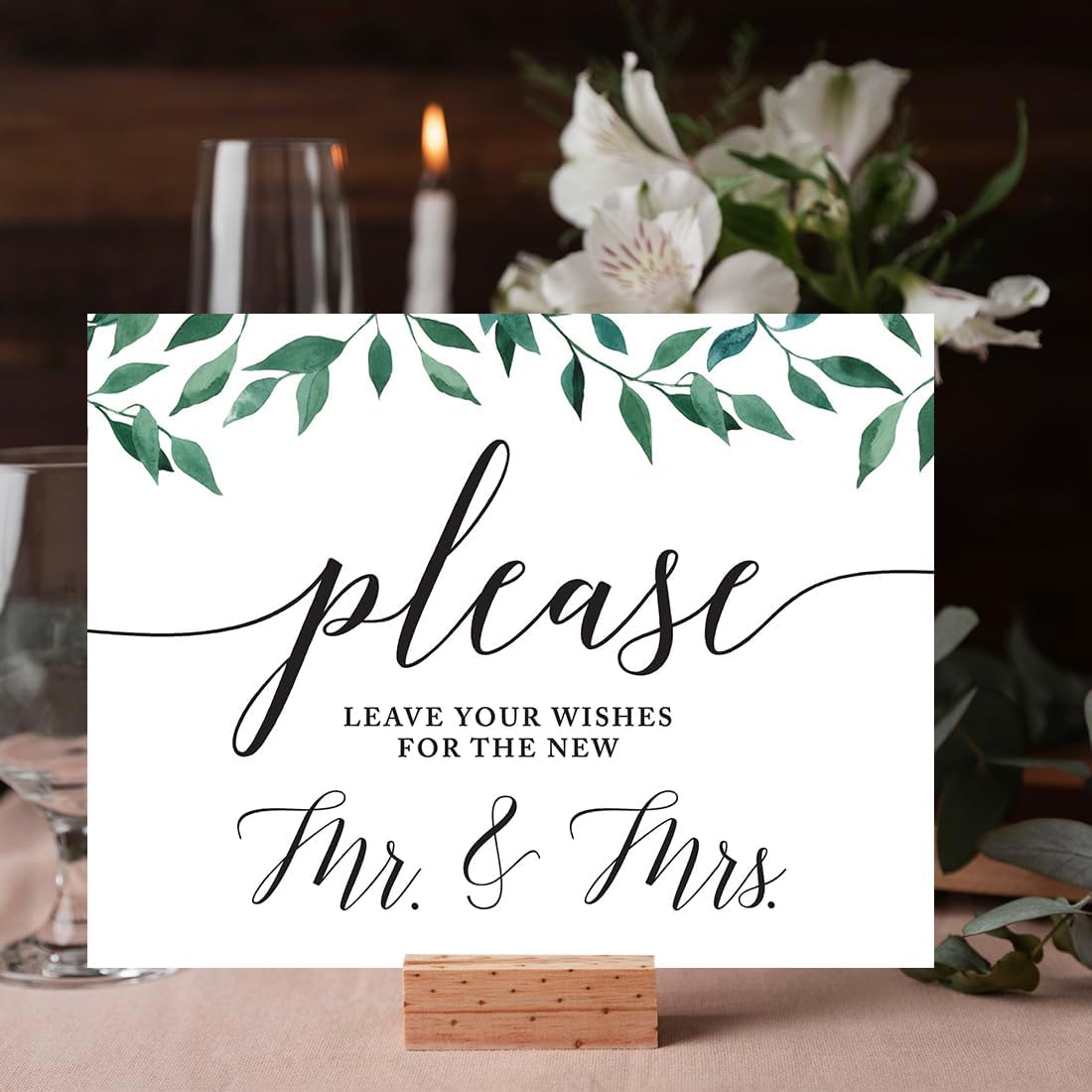 Andaz Press Wedding Party Signs, Natural Greenery Green Leaves, 8.5x11-inch, Bridal Shower Scavenger Hunt, 1-Pack - Colors D