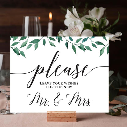 Andaz Press Wedding Party Signs, Natural Greenery Green Leaves, 8.5x11-inch, Bridal Shower Scavenger Hunt, 1-Pack - Colors D