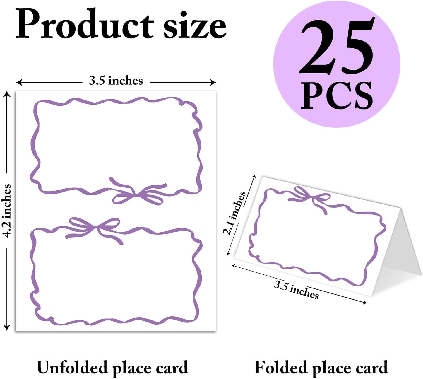 25 Pack Pink Plaid Bow Place Cards, Editable Name Cards for Table Setting, Tent Cards Food Label for Dinner Party, Bridal Shower, Wedding, Baby Shower and Events -T30