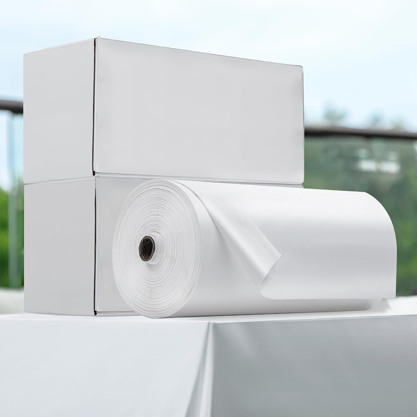 Plastic Table Cloth, 310 Ft X 54 in Disposable Tablecloth White Plastic Tablecloth with Any Cut Sliding Cutters Premium Table Cover Roll for Picnics, Parties, Birthdays, Weddings