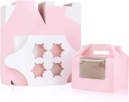 EUSOAR Gold Cupcake Boxes, 25pcs 3.6"x 3.6"x 4.3" Single Cupcake Carrier with Window Insert and Handle, Kraft Pastry Containers, Muffins Cupcake Carriers for Bakery Wrapping Party Favor Packing
