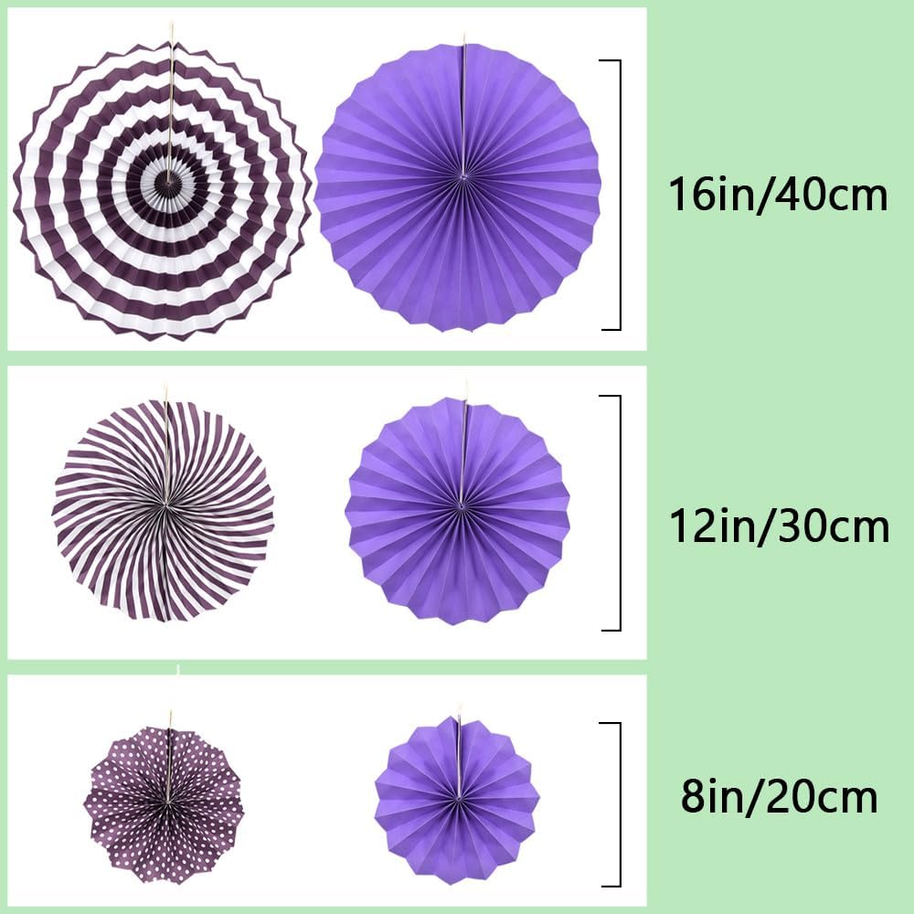 Hocansen 6PCS Paper Fan Garland Paper Fans Party Decorations 8/12/16in Hanging Papers Fans Set Round Papers Fans Pattern Garland for Birthday, Wedding (ZS/Pink)