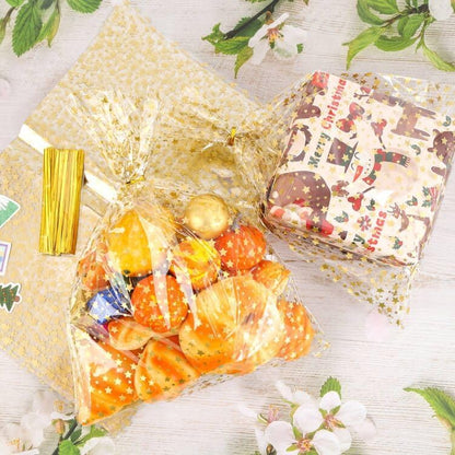 100 Pcs Star Printed 5"X 7" Gift Wrap Cello Cellophane Treat Bags Party Favor bags Clear Candy Cookie Bag Plastic Poly Goodie Storage Bag with Twist Ties for Bakery,Birthday, Wedding ,Party Decorations (Gold)
