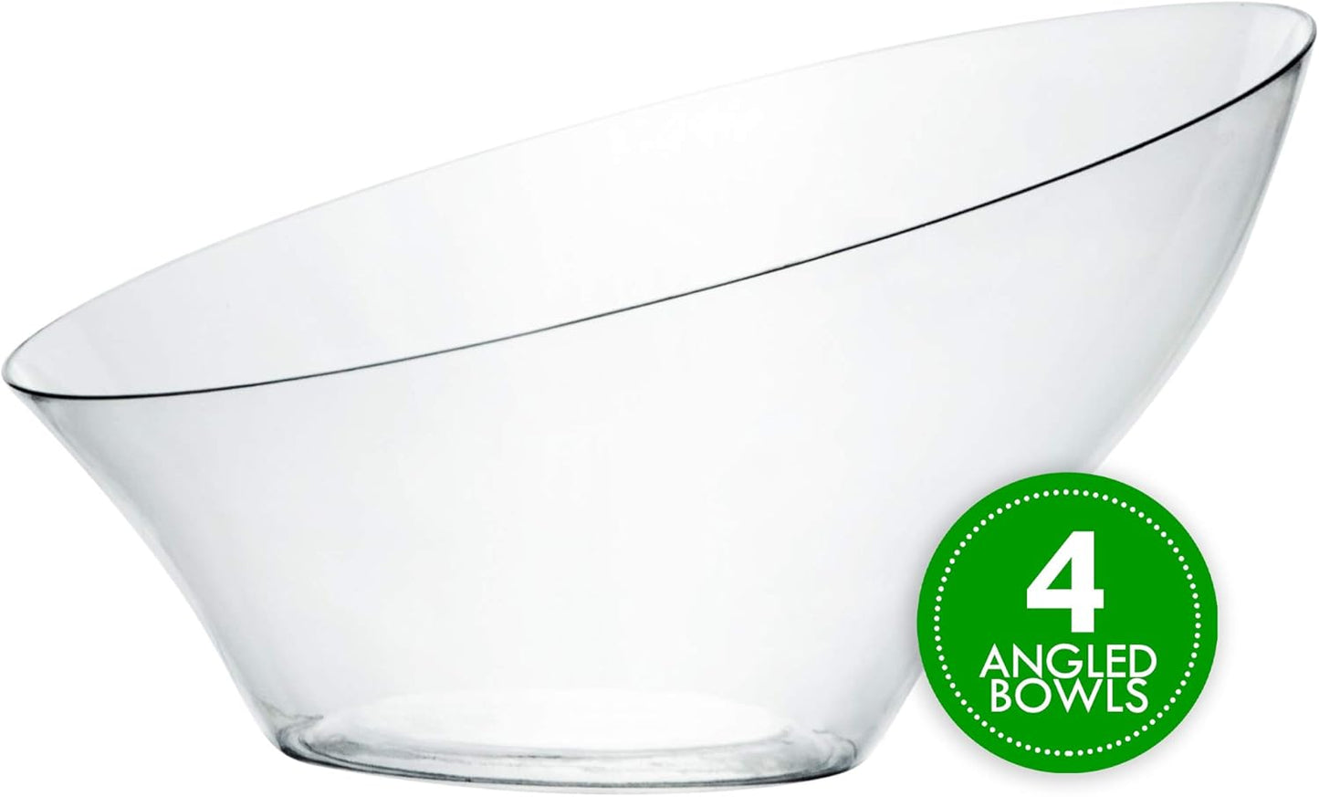 PLASTICPRO Disposable Angled Plastic Bowls Round Medium Serving Bowl, Elegant for Party's, Snack, or Salad Bowl, Clear Pack of 4