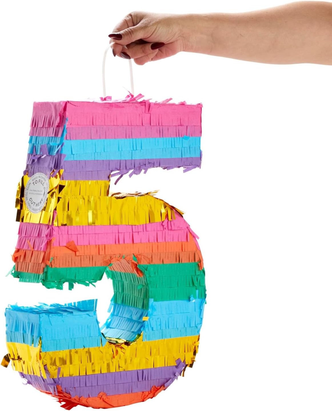 BLUE PANDA Rainbow Number 6 Pinata - Sturdy Corrugated Build & Easy Hang for Fiesta Party - Candy Filled 6th Birthday Party Surprise - Vibrant Tie-Dye Items for Kids - Small (16.5x11x3 In), Blue/White