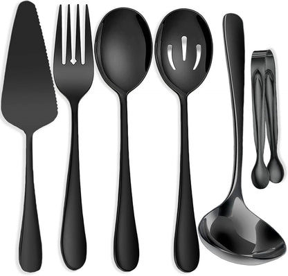 11 PCS Serving Utensils, Large Stainless Steel Spoons Forks Tongs, Pie Server, Great for Hostess Buffet Catering Banquet Party, Silver