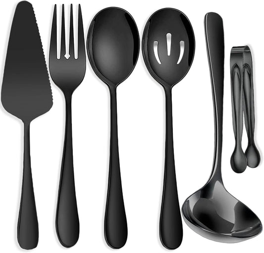 11 PCS Serving Utensils, Large Stainless Steel Spoons Forks Tongs, Pie Server, Great for Hostess Buffet Catering Banquet Party, Silver