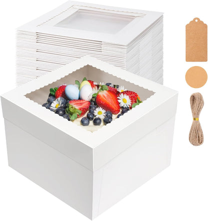 NEOACT 30 Pcs Cake Boxes, 12x12x8 Inch White Bakery Boxes with Window Cake Containers 12 Inch large Cake box for Birthday Party, Wedding,Tall Dessert Cardboard Boxes