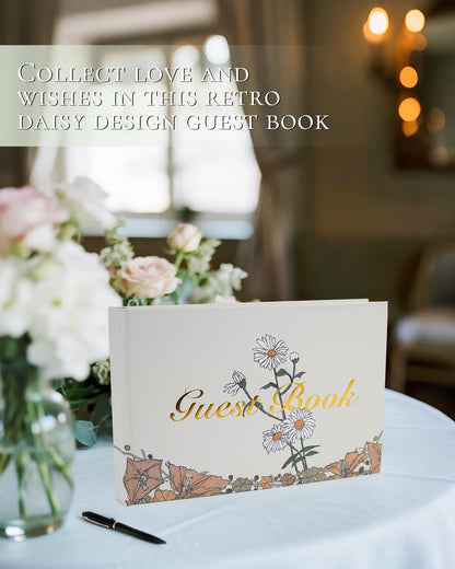 Guest Book for Wedding Reception, Party, Birthday, Polaroid GuestBook Retro Elegant Daisy Guest Sign In Book, Anniversary Sign Book Alternatives, 200 Blank Pages(100 sheets), 8.7"x5.9"