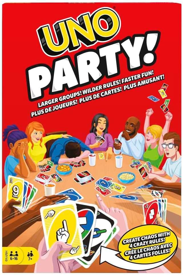 Mattel,UNO Party Card Game-Larger Groups! Wilder Rules! Faster Fun!