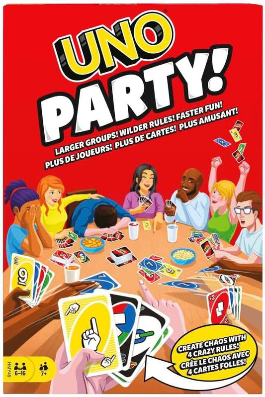 Mattel,UNO Party Card Game-Larger Groups! Wilder Rules! Faster Fun!