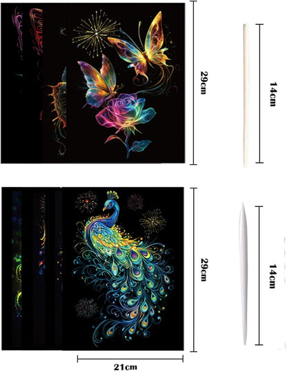 Georgie Porgy Scratch Paper Art Set for Kids Adults Magic Rainbow Scratchboards for DIY Arts and Crafts Kits Christmas Birthday Gift with Scratching Tools Kit (A4-Noctilucent Whale + Sea World)